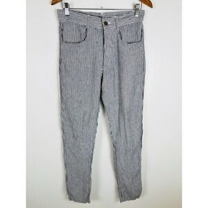 ALEX CRANE Men's Size 28x30 Cham 100% Linen Pants Railroad Striped Navy White